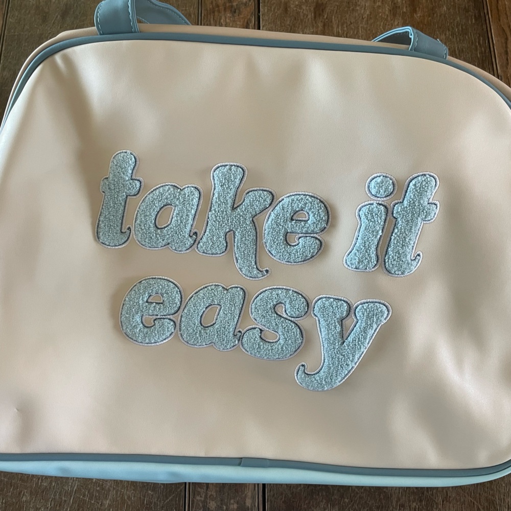 Overnight Tote Bag - Light Blue & Cream (faux material)